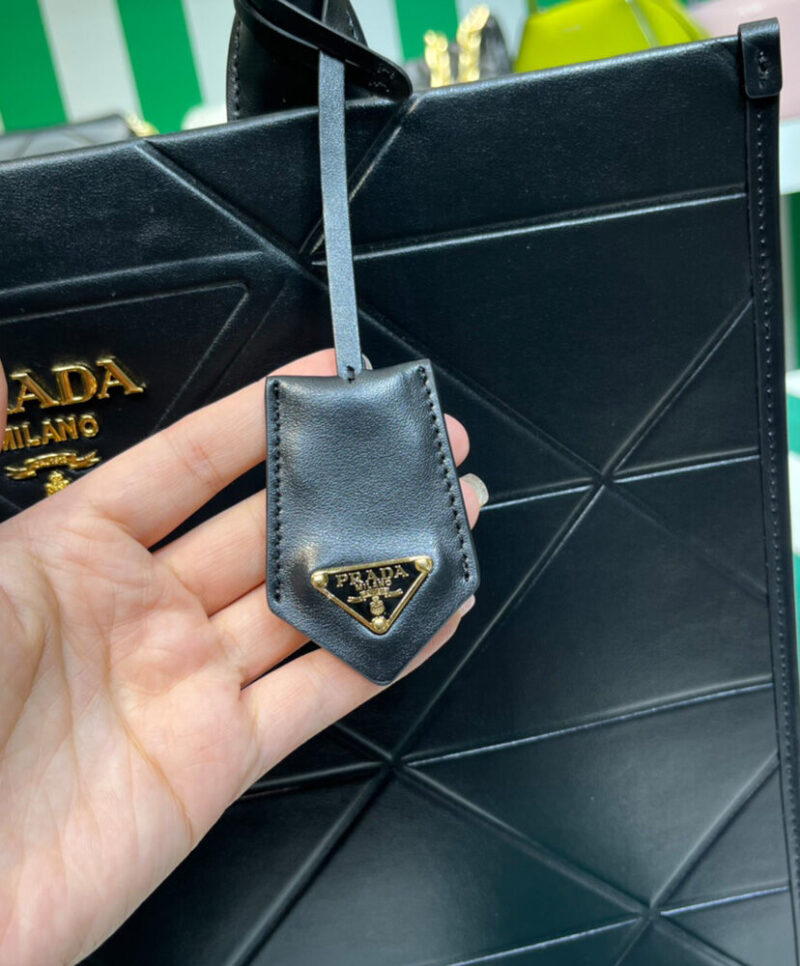 Prada Large Leather Prada Symbole Bag With Topstitching 1BA377 Black